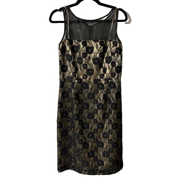 J Taylor Dress Black Gold 8 Lace Holiday Party Event Sheath Cruise Date Wedding - Picture 5 of 6